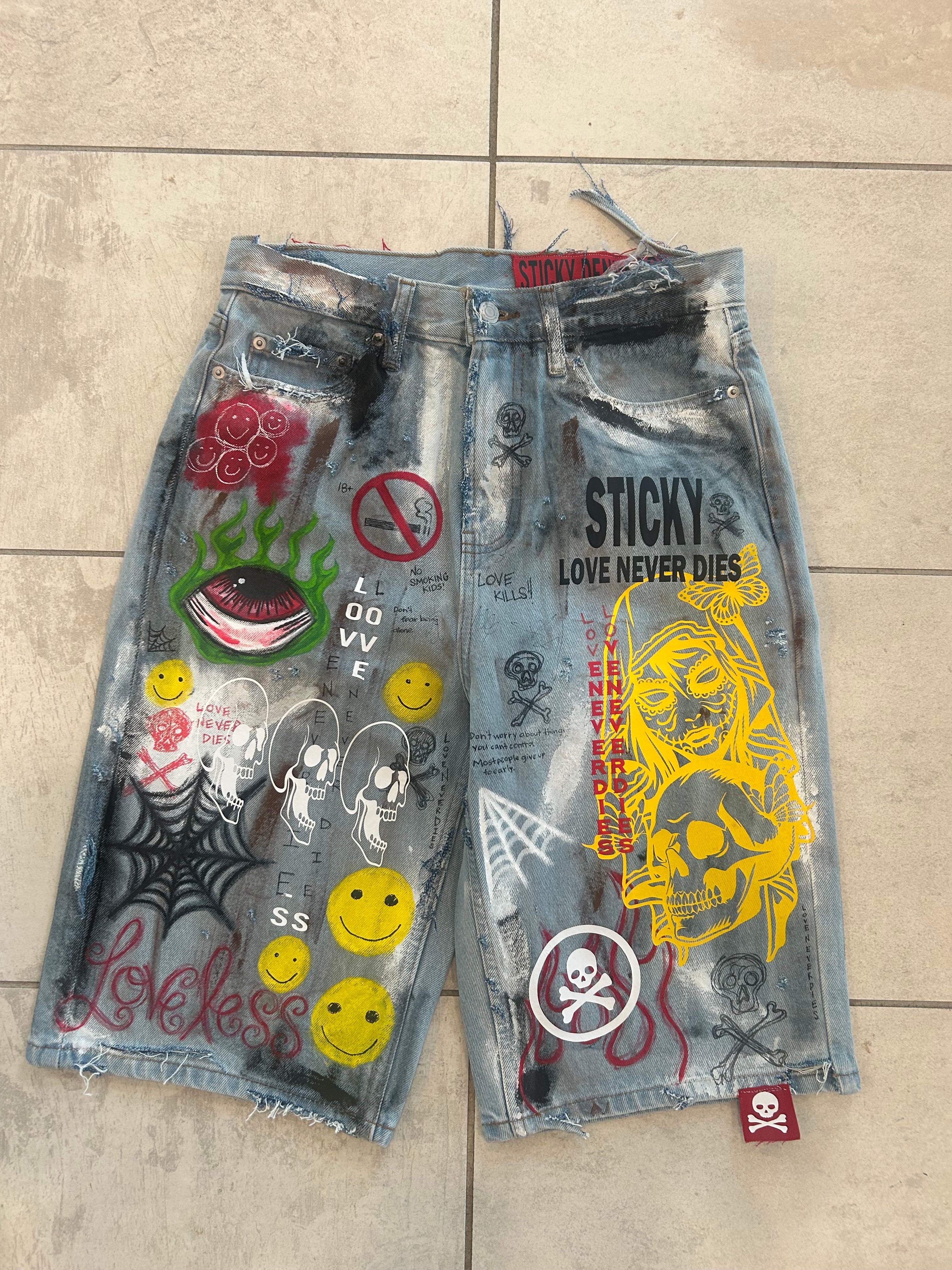 Sticky “Healing Process” Denim Shorts