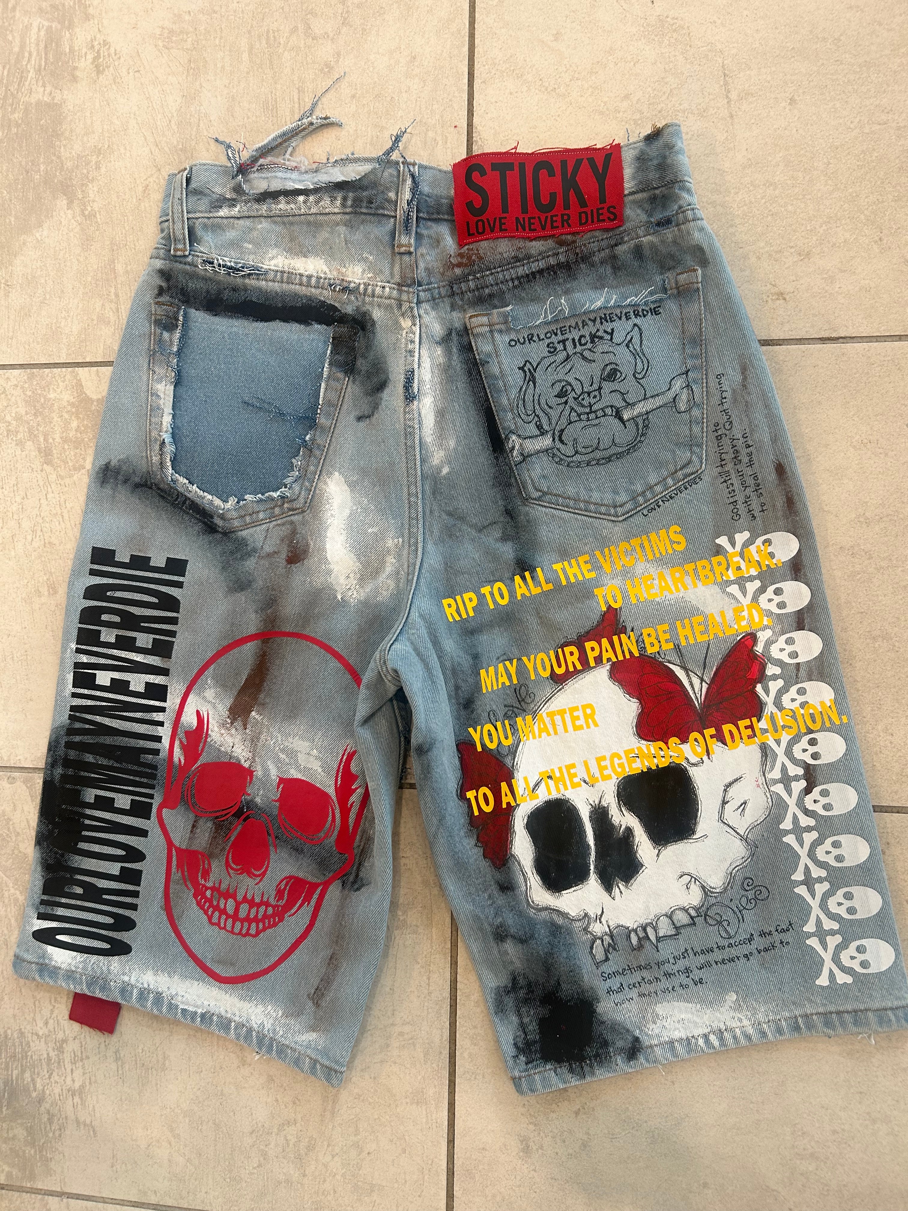 Sticky “Healing Process” Denim Shorts